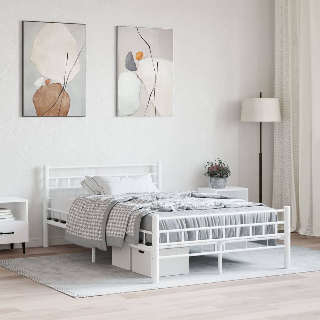 Bed Frame | White | Metal frame with plywood slats | Double | Durable
