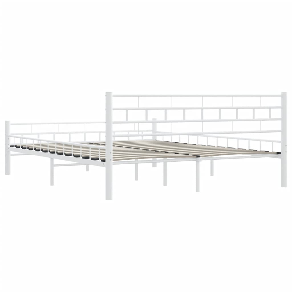 Bed Frame | White | Metal, Plywood | Double | Durable | Bed Frame