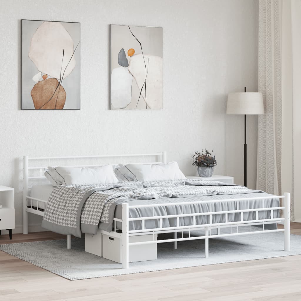 Bed Frame | White | Metal, Plywood | Double | Durable | Bed Frame
