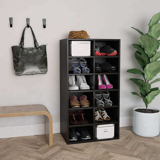 Shoe Rack | Black | Engineered Wood | Medium | Shoe Rack | Rectangular