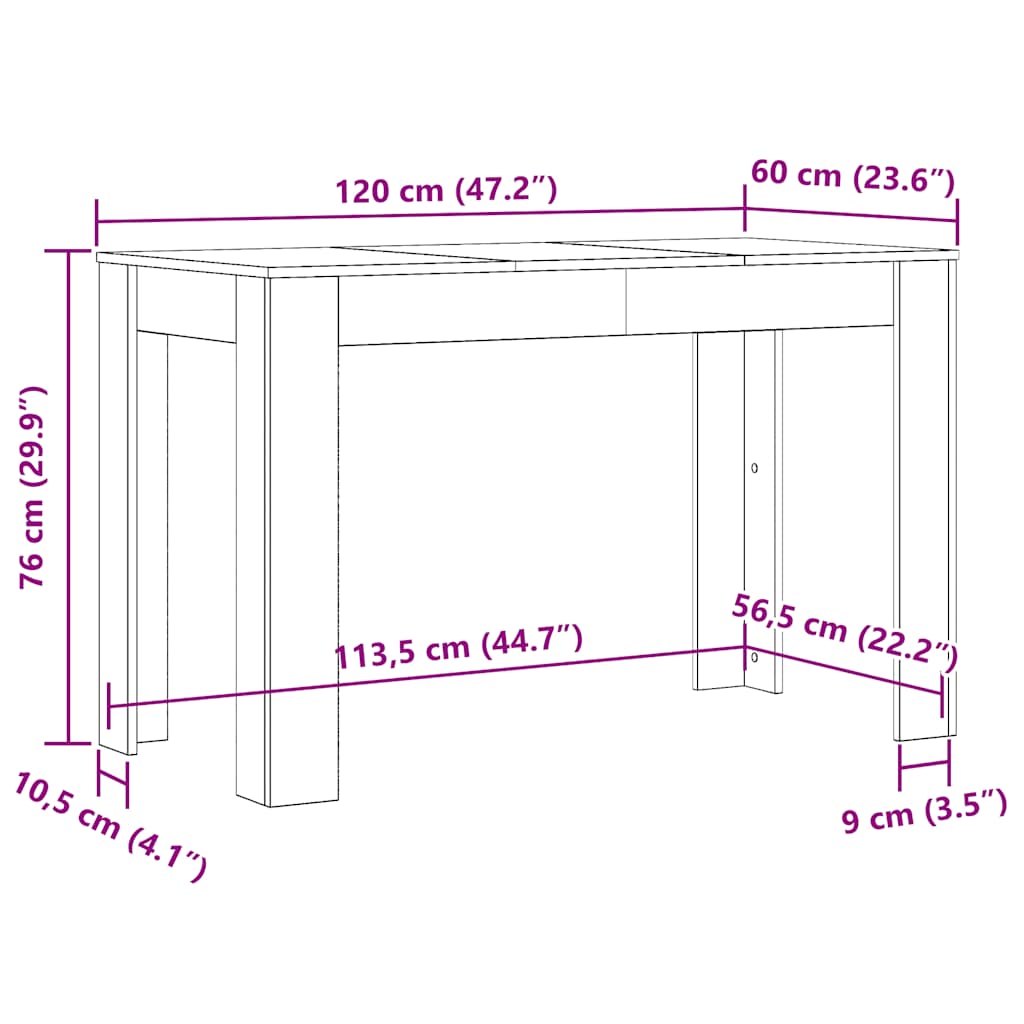 Dining Table | White | Engineered wood | 120 x 60 x 76 cm | Minimalistic