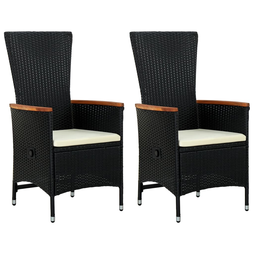 Patio Chairs 2 pcs with Cushions Poly Rattan Black