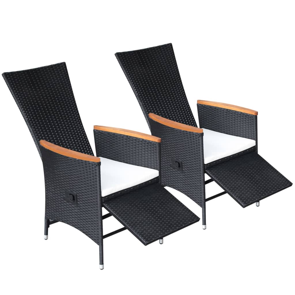 Reclining Patio Chairs 2 pcs with Cushions Poly Rattan Black