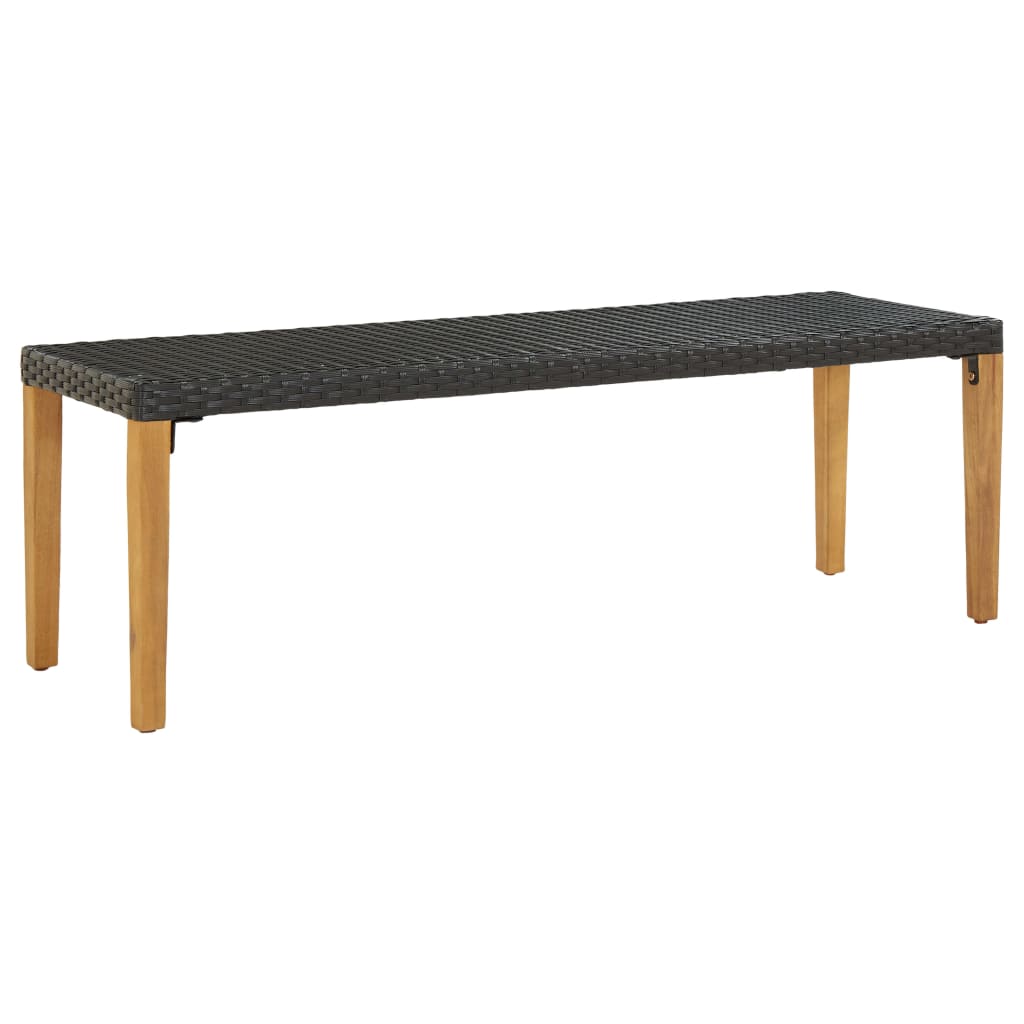 Garden Bench | Black, Natural Wood | Poly Rattan, Solid Acacia Wood