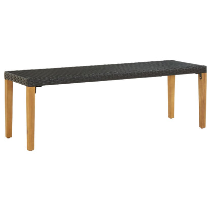 Garden Bench | Black, Natural Wood | Poly Rattan, Solid Acacia Wood