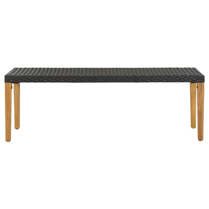 Garden Bench | Black, Natural Wood | Poly Rattan, Solid Acacia Wood