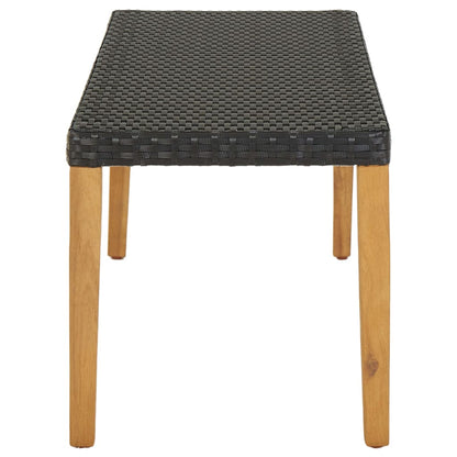 Garden Bench | Black, Natural Wood | Poly Rattan, Solid Acacia Wood