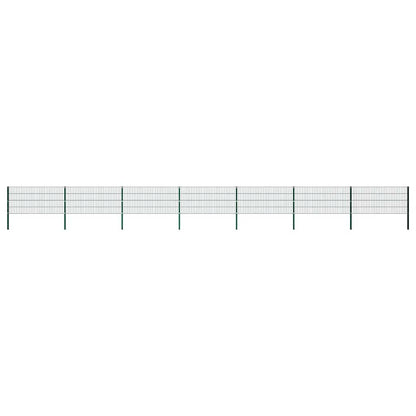 Fence Panel with Posts Iron 1212x80 cm Green