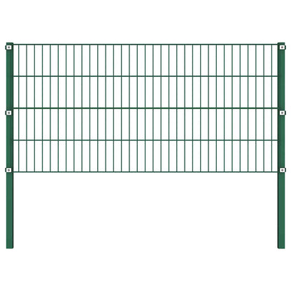Fence Panel with Posts Iron 1385x80 cm Green