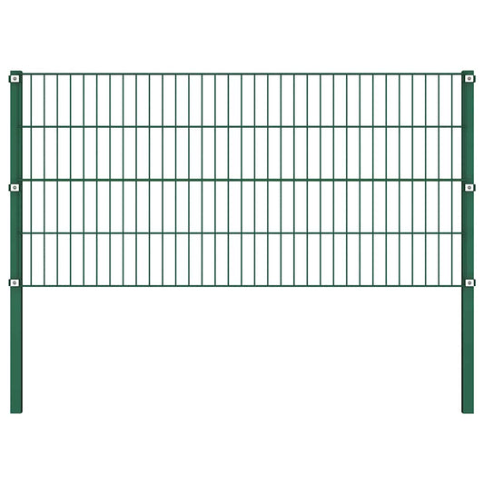 Fence Panel with Posts Iron 1730x80 cm Green
