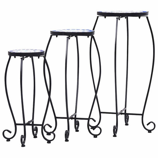 Table | Set of 3 | Blue and white | Iron and ceramic | Small