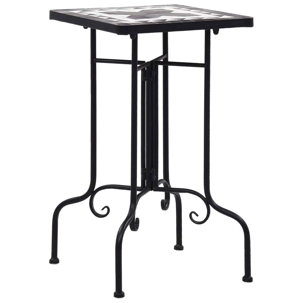 Side Table Black and White Iron Small Durable Mosaic Side Table