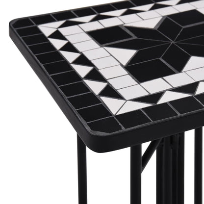 Side Table Black and White Iron Small Durable Mosaic Side Table