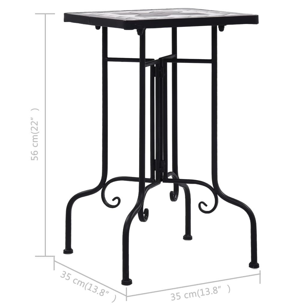 Side Table Black and White Iron Small Durable Mosaic Side Table