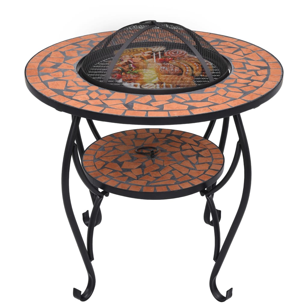 Mosaic Fire Pit Table Terracotta 68 cm Ceramic