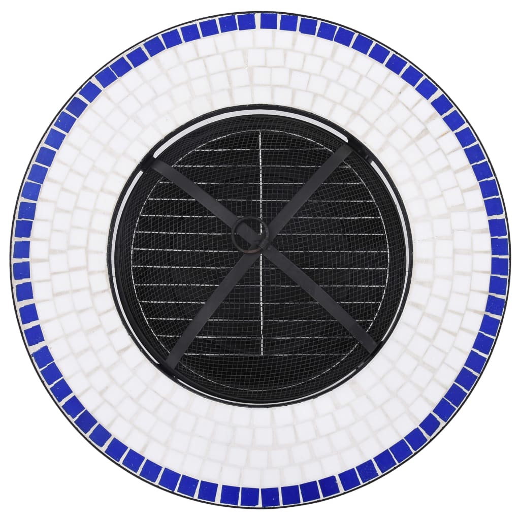 Mosaic Fire Pit Table Blue and White 68 cm Ceramic