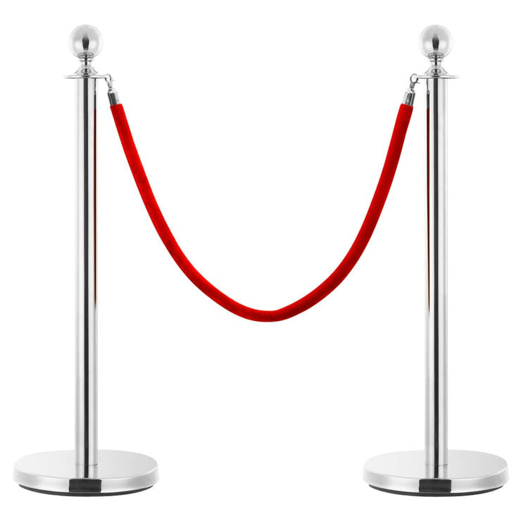 3 Piece VIP Queue Barrier Set Stainless Steel Silver