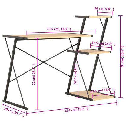 Desk with Shelf Black and Oak 116x50x93 cm