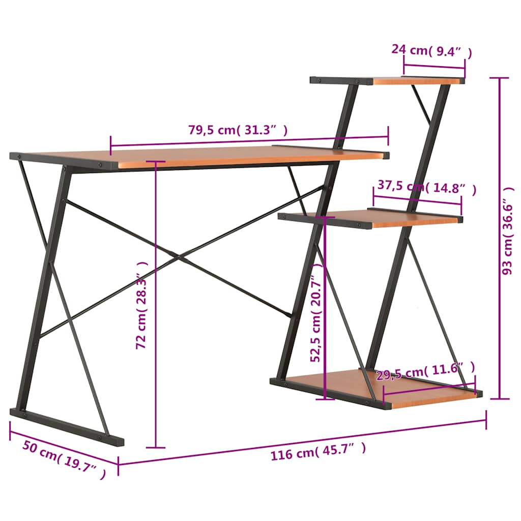 Desk with Shelf Black and Brown 116x50x93 cm