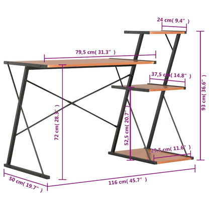 Desk with Shelf Black and Brown 116x50x93 cm