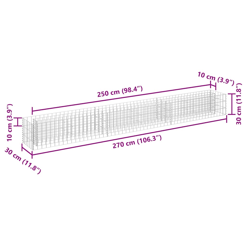 Gabion Raised Bed Galvanized Steel 106.3"x11.8"x11.8