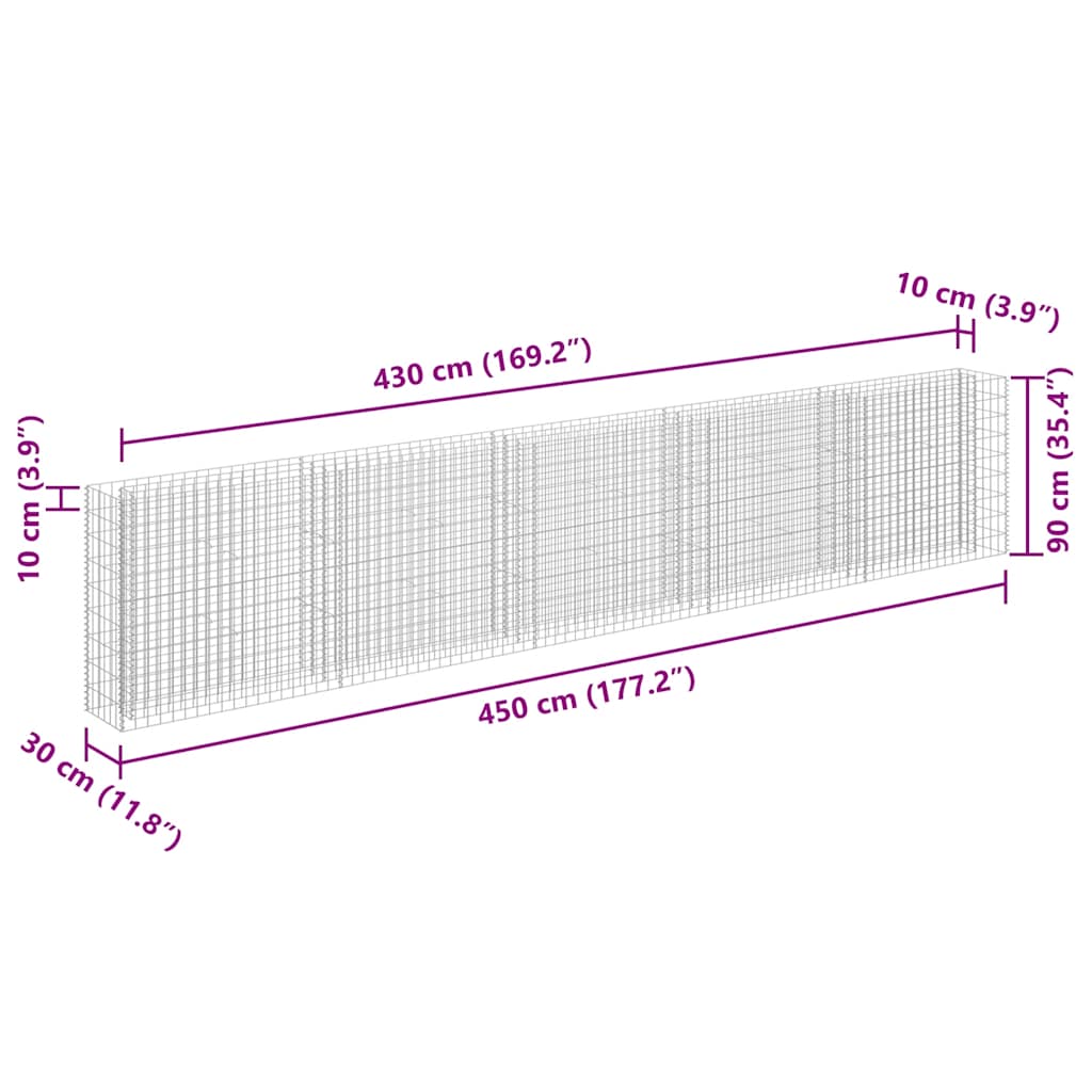 Gabion Raised Bed Silver Galvanized Steel 177.2 x 11.8 x 35.4 in