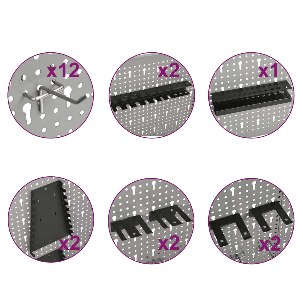 vidaXL Wall-mounted Peg Boards 4 pcs 15.7"x22.8" Steel