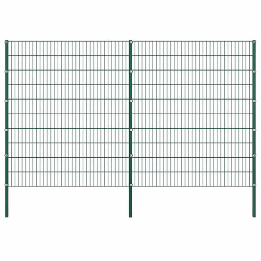 Fence Panel with Posts Iron 349x200 cm Green