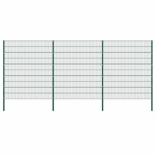 Fence Panel with Posts Iron 522x200 cm Green