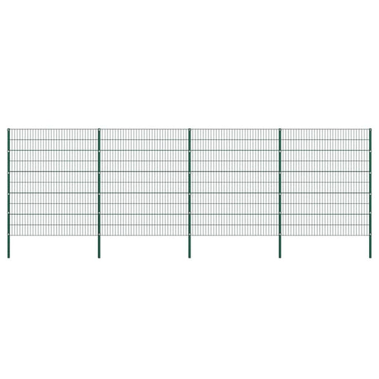Fence Panel with Posts Iron 694.5x200 cm Green