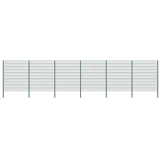 Fence Panel with Posts Iron 1040x200 cm Green