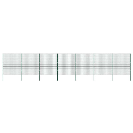 Fence Panel with Posts Iron 1212x200 cm Green