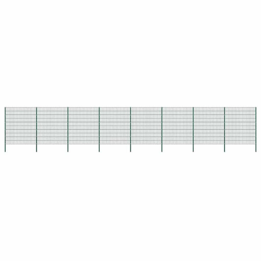 Fence Panel with Posts Iron 1385x200 cm Green