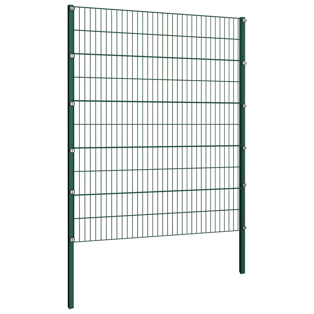 Fence Panel with Posts Iron 1730x200 cm Green