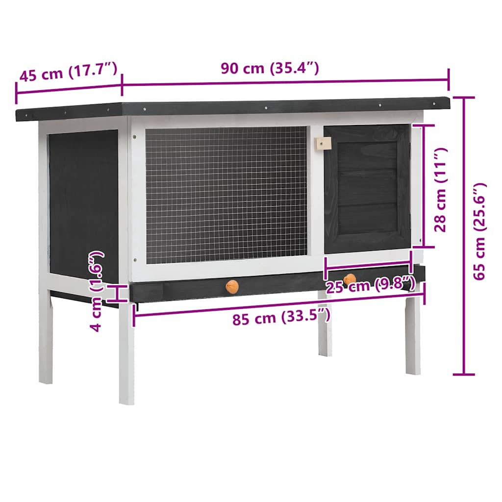 Outdoor Rabbit Hutch 1 Layer Gray Wood