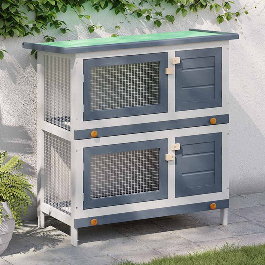 Outdoor Rabbit Hutch 4 Doors Grey Wood