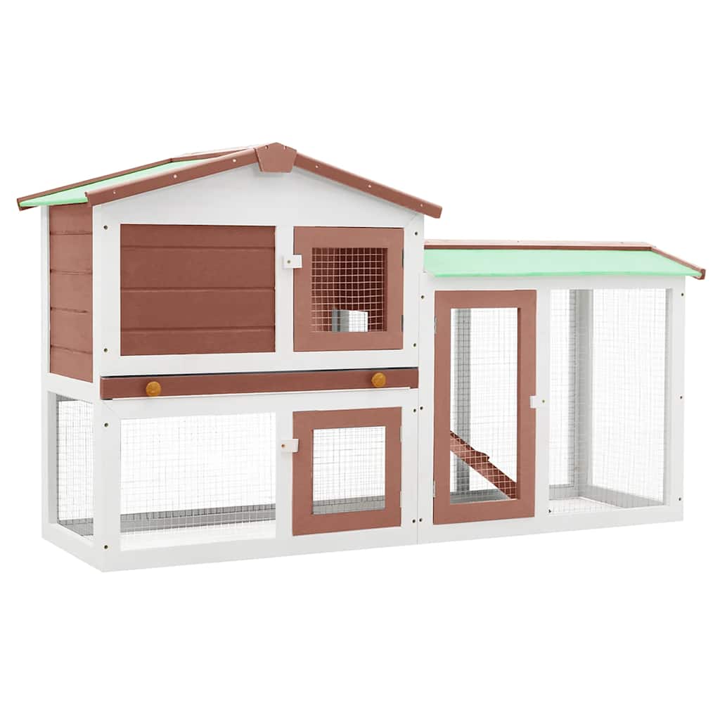 Outdoor Large Rabbit Hutch Brown and White 145 x 45 x 84 Wood