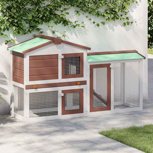 Rabbit Hutch | Brown and White | Solid Fir Wood, Plywood | Large
