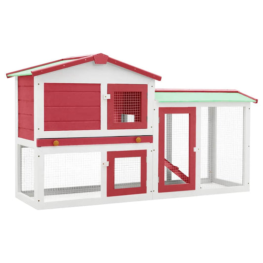Rabbit Hutch | Red and White | Solid Fir Wood | Large | Durable