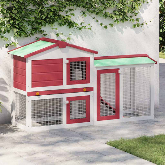 Rabbit Hutch | Red and White | Solid Fir Wood | Large | Durable