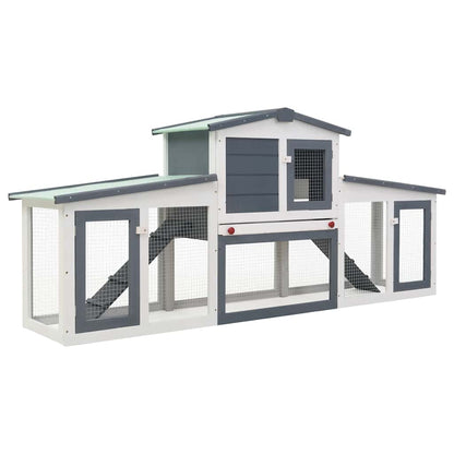 Outdoor Large Rabbit Hutch Grey and White 201x45x85 cm Wood