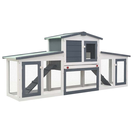 Rabbit Hutch | White and Grey | Solid fir wood, Plywood | Large