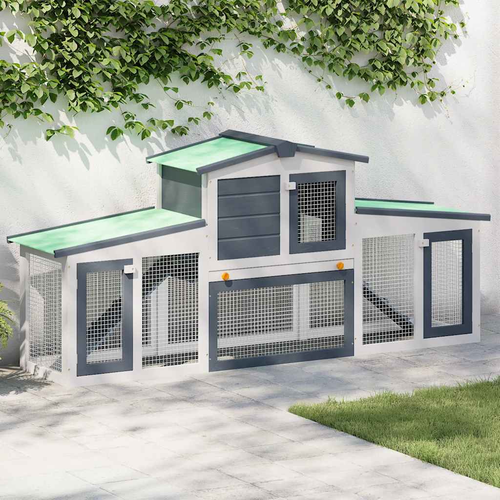 Outdoor Large Rabbit Hutch Grey and White 201x45x85 cm Wood