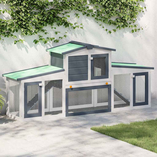 Rabbit Hutch | White and Grey | Solid fir wood, Plywood | Large