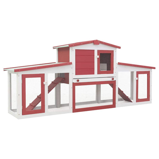 Rabbit Hutch | Red | Solid Fir Wood | Large | Doors | Hutch | Rectangular