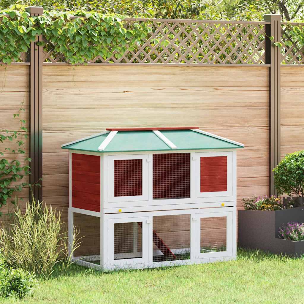 Animal Rabbit Cage Double Floor Red Wood
