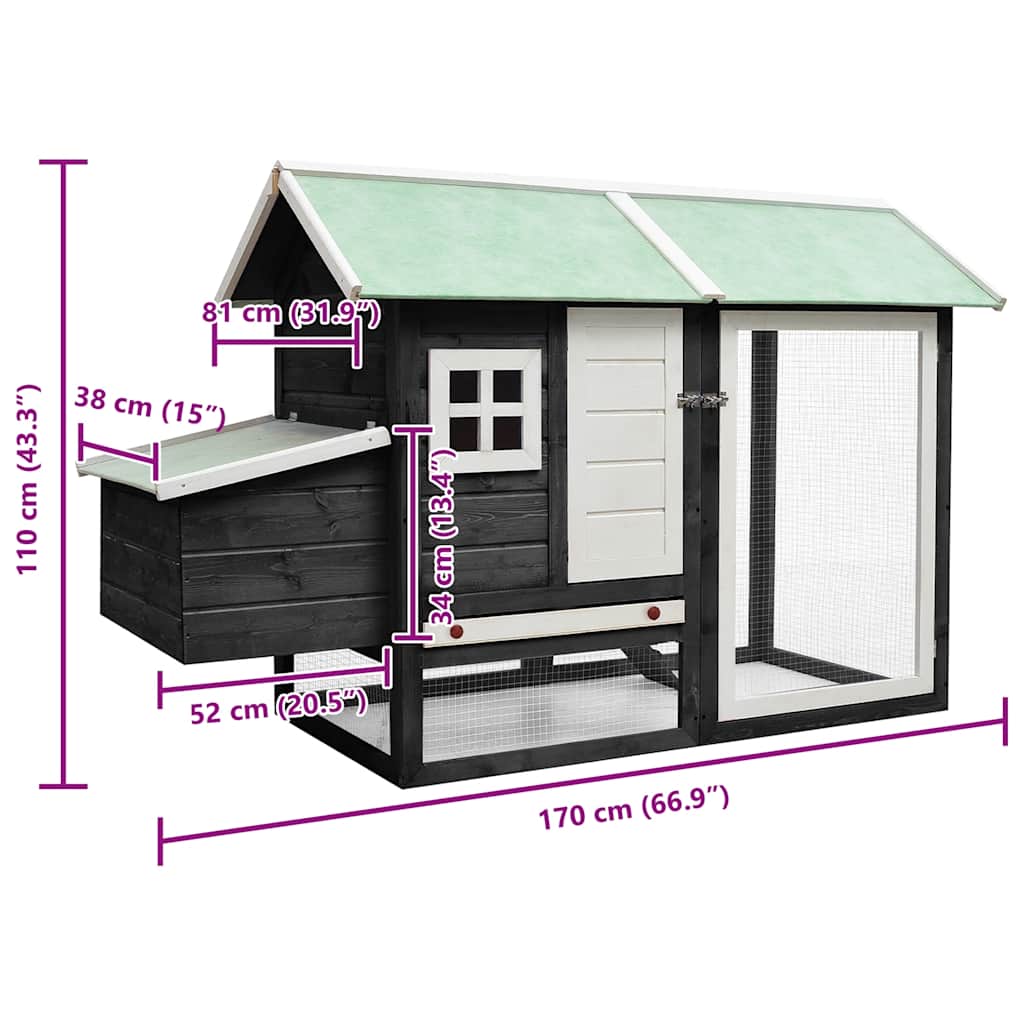 Chicken Cage Gray 66.9"x31.9"x43.3" Solid Pine & Fir Wood