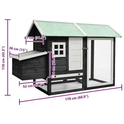 Chicken Cage Gray 66.9"x31.9"x43.3" Solid Pine & Fir Wood