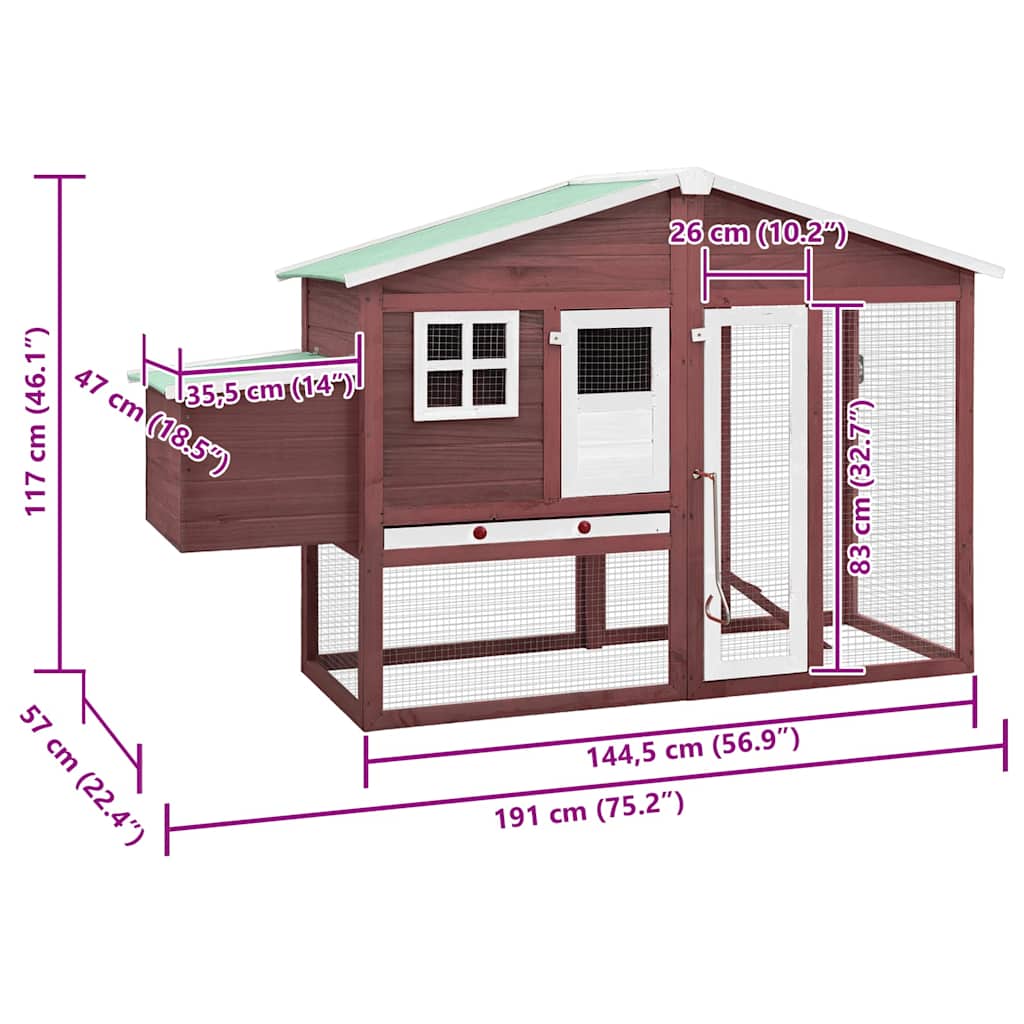 Chicken Coop | Mocha and White | Solid Fir Wood | Large | Pull-Out