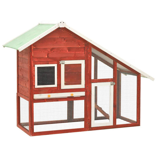Rabbit Hutch | Red and White | Solid firwood, plywood, steel wire | Large